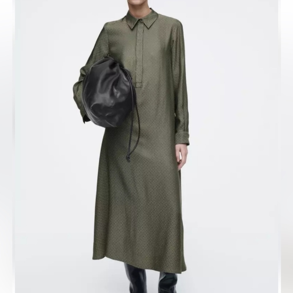 COS Herringbone Jacquard Maxi Shirt Dress